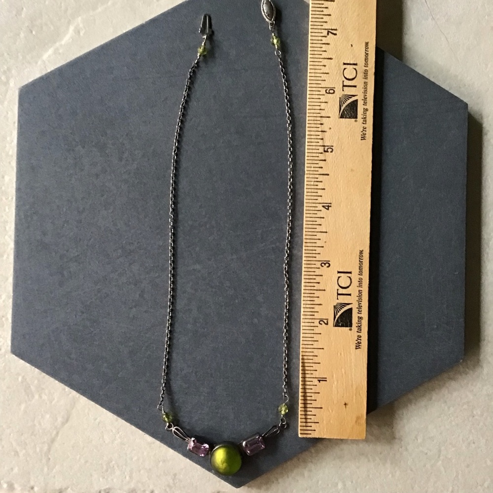 Handcrafted Green Glass and Purple Crystal Necklace - Picture 2 of 3